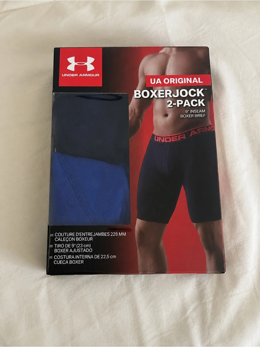 Under Armour Original BoxerJock 2-Pack 9” Boxer Briefs Blue/Black NWT Size M (3)
